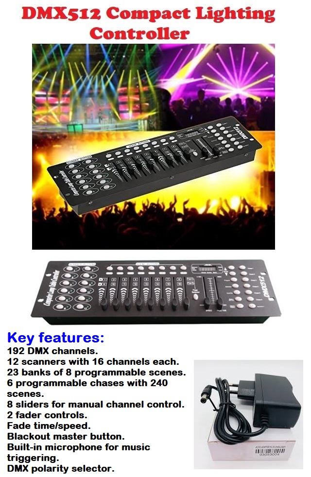 DMX512 Controller Console 192 Ch Light Effects for DJs, Disco, Stage, Party