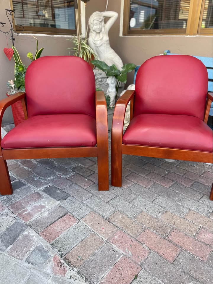Leather Visitors chairs with cherry finish wood