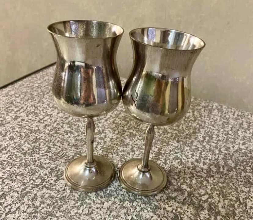 Two vintage silver plate antique goblets.