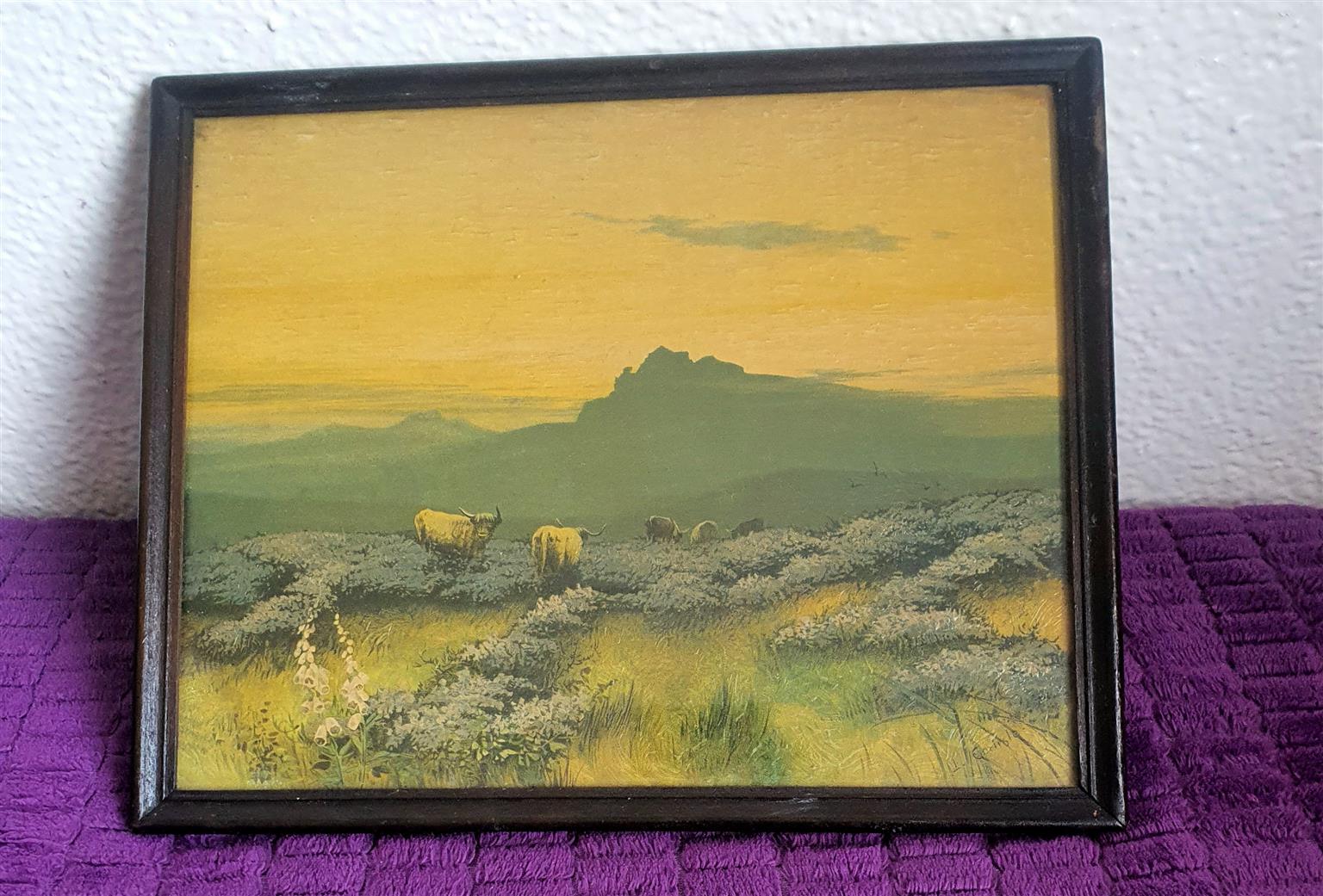 Gouche water-based Gaelic animal and landscape painting by L. CARLISLE