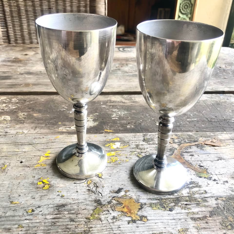 Two beautiful Silver plated wine goblets or candle holders