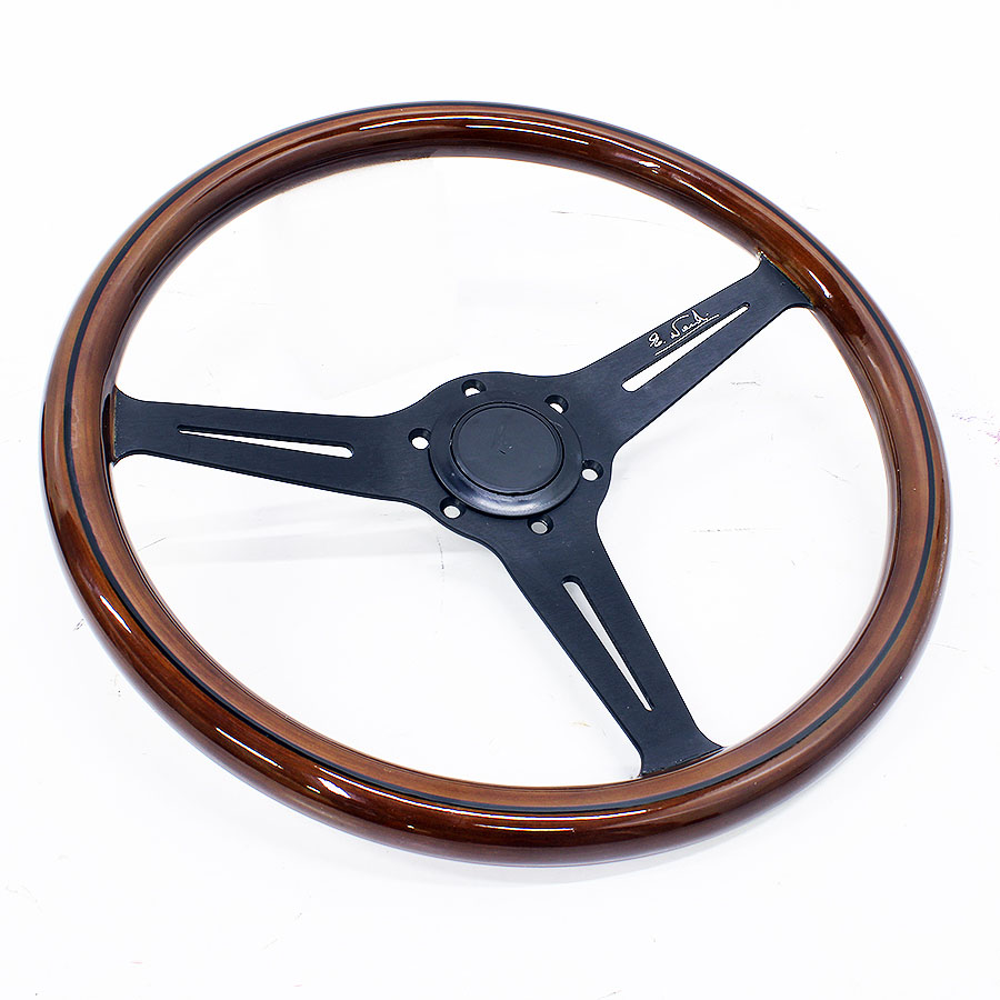 GripForge Luxury Woodgrain & Black Spoke Steering Wheel – 380mm