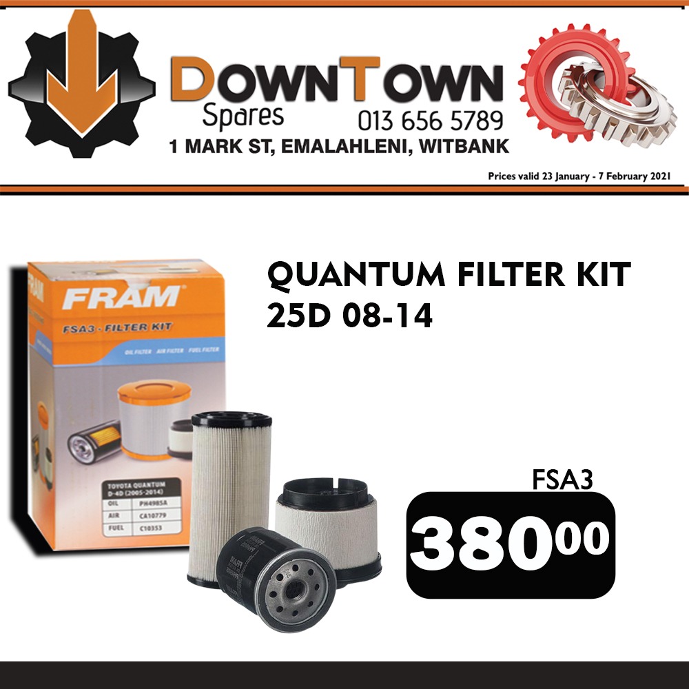 Quantum Filter Kit ONLY R380! Available from 23 Jan - 7 Feb at Downtown Spares! 