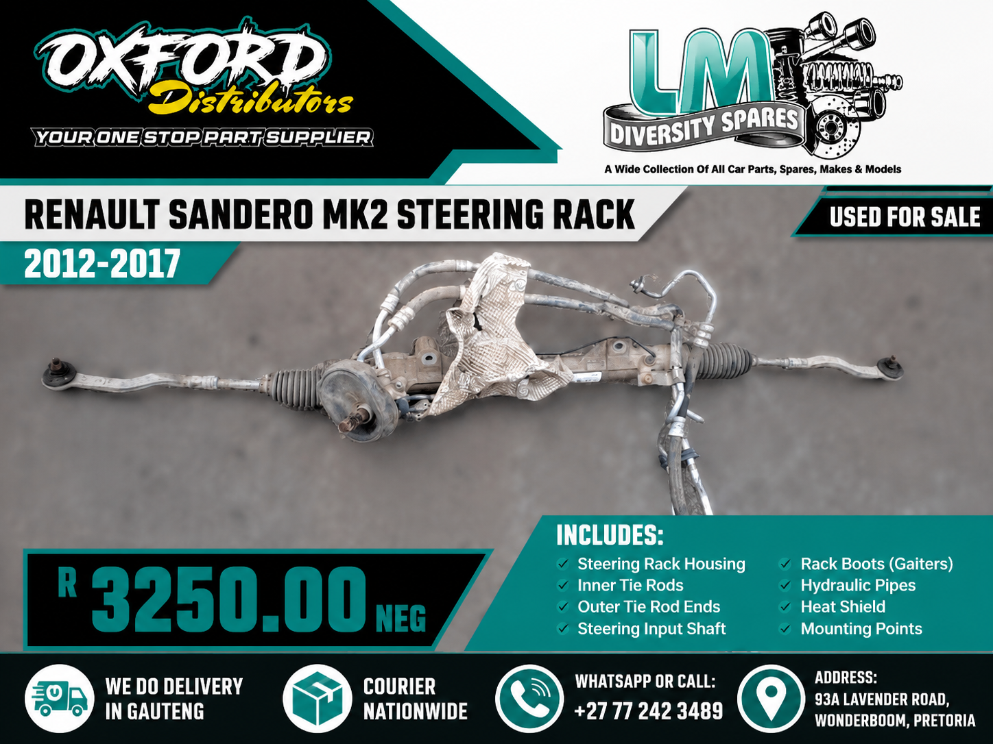 2012 Renault Sandero Mk2 Steering Rack for sale used - Private Seller 2012 Renault Sandero Mk2 Steering Rack for sale used - Private Seller