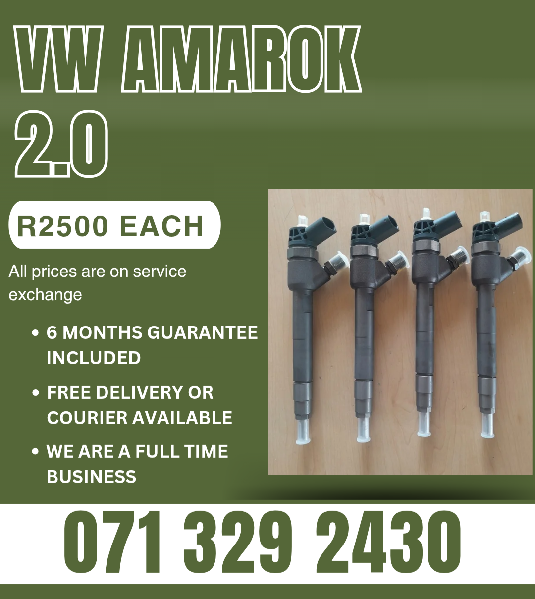 VW AMAROK 2.0 DIESEL INJECTORS FOR SALE WITH WARRANTY - Private Seller VW AMAROK 2.0 DIESEL INJECTORS FOR SALE WITH WARRANTY - Private Seller