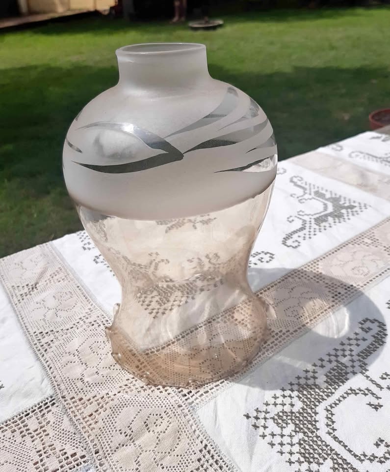 Antique Frosted etched to Clear smoked  Glass Astral Lamp Shade. Antique Frosted etched to Clear smoked  Glass Astral Lamp Shade.