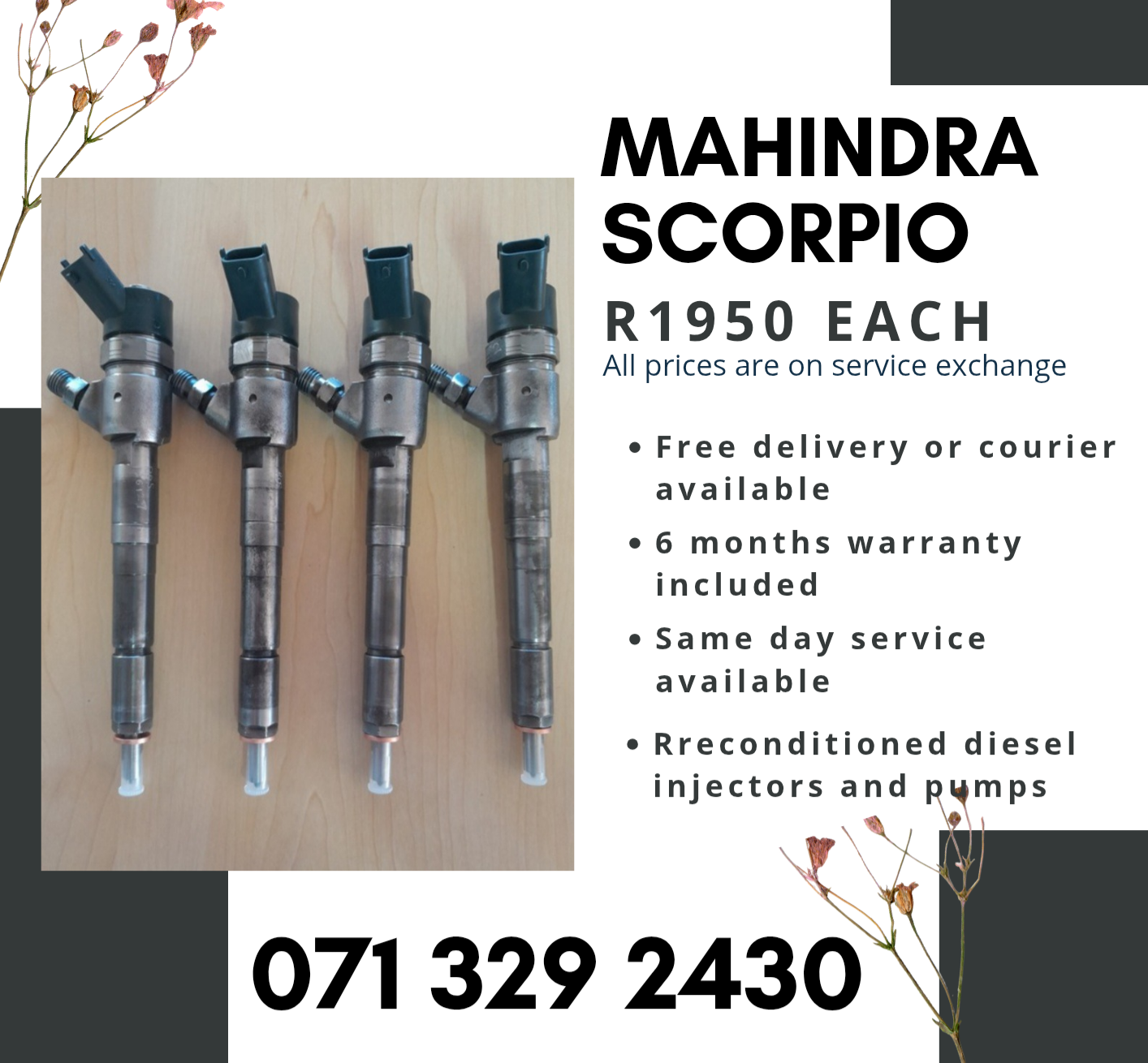 MAHINDRA SCORPIO INJECTORS FOR SALE WITH WARRANTY INCLUDED - Private Seller MAHINDRA SCORPIO INJECTORS FOR SALE WITH WARRANTY INCLUDED - Private Seller