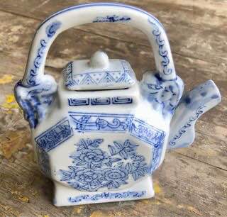 Unique Vintage Blue and White Miniature Octagon Teapot Unique Vintage Blue and White Miniature Octagon Teapot