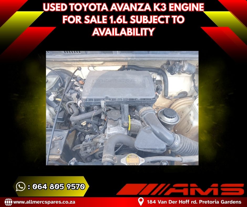 USED TOYOTA AVANZA ENGINE K3 – 1.6 L (SUBJECT TO AVAILABILITY) - Private Seller USED TOYOTA AVANZA ENGINE K3 – 1.6 L (SUBJECT TO AVAILABILITY) - Private Seller