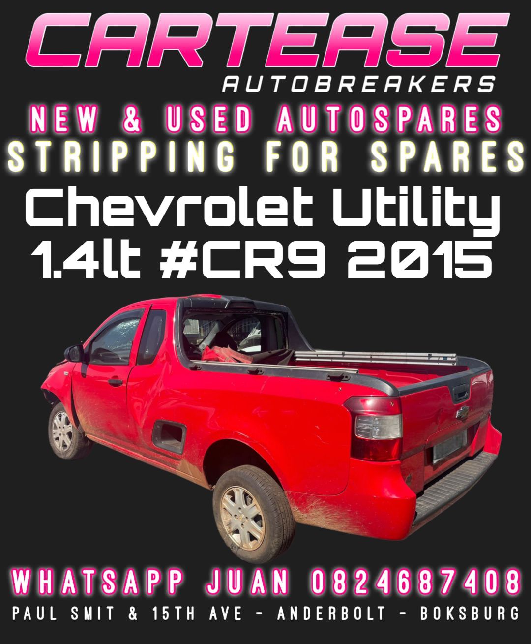 CHEVROLET UTILITY 1.4LT #CR9 2015 STRIPPING FOR SPARES (ZCBB) - Private Seller CHEVROLET UTILITY 1.4LT #CR9 2015 STRIPPING FOR SPARES (ZCBB) - Private Seller