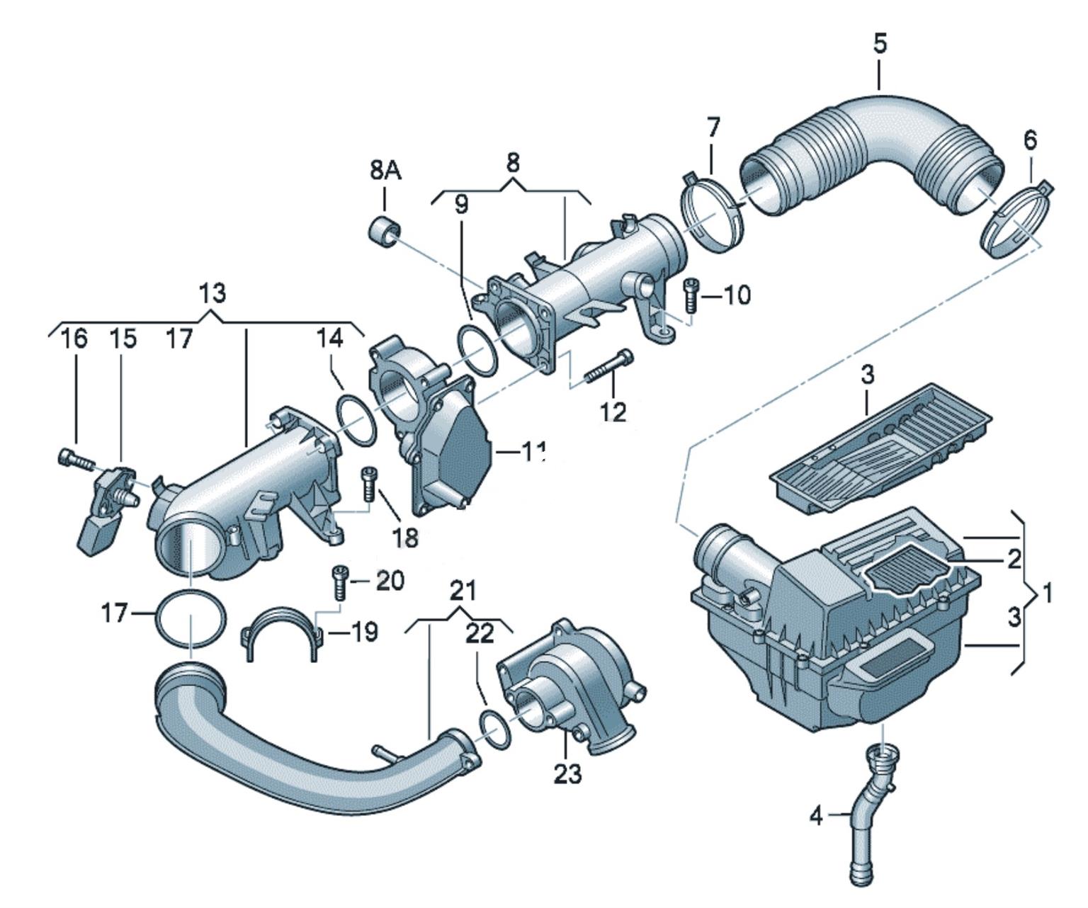 VW 1.4 TSI Air Filter connecting parts