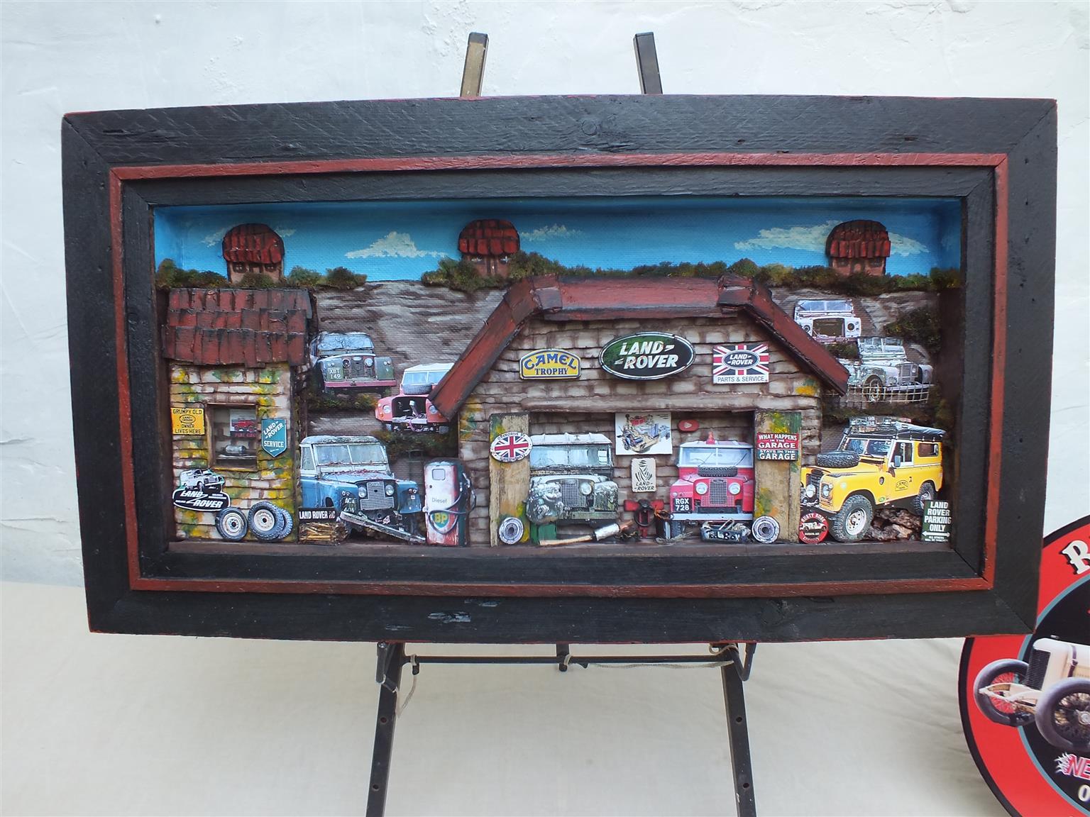 Vintage Land Rover Garage 3 D Diorama Art for Sale