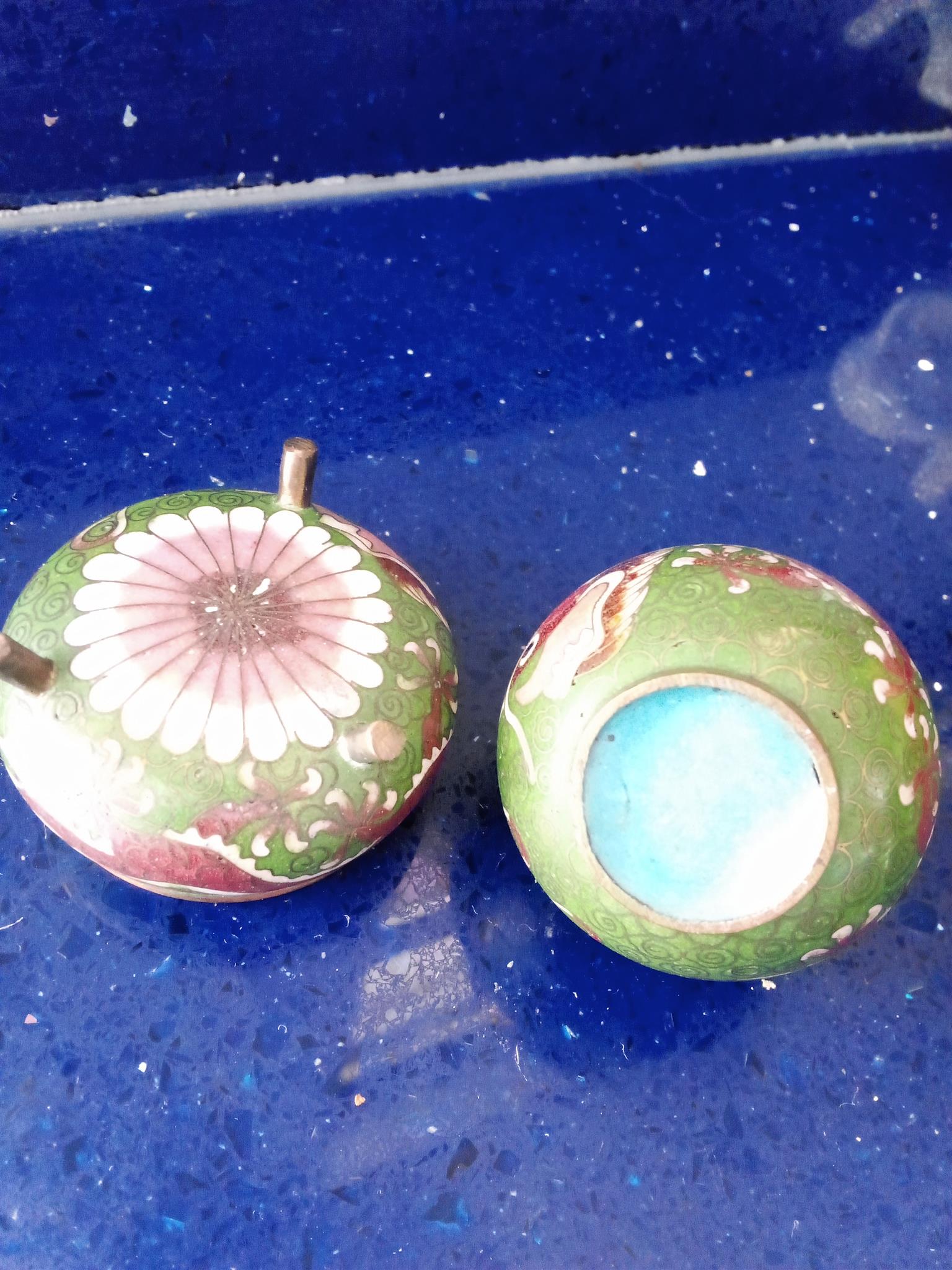 Vintage cloisonne salt and pepper set