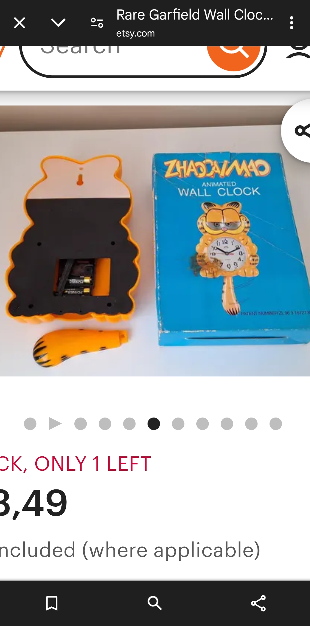 Rare Garfield Wall Clock, Vintage Garfield Wall Clock, Garfield Clock, Original
