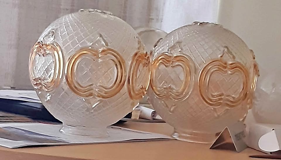 2 x Art Deco, Night Lamp shade, Bedside Vintage Table Lamp, German Glass.