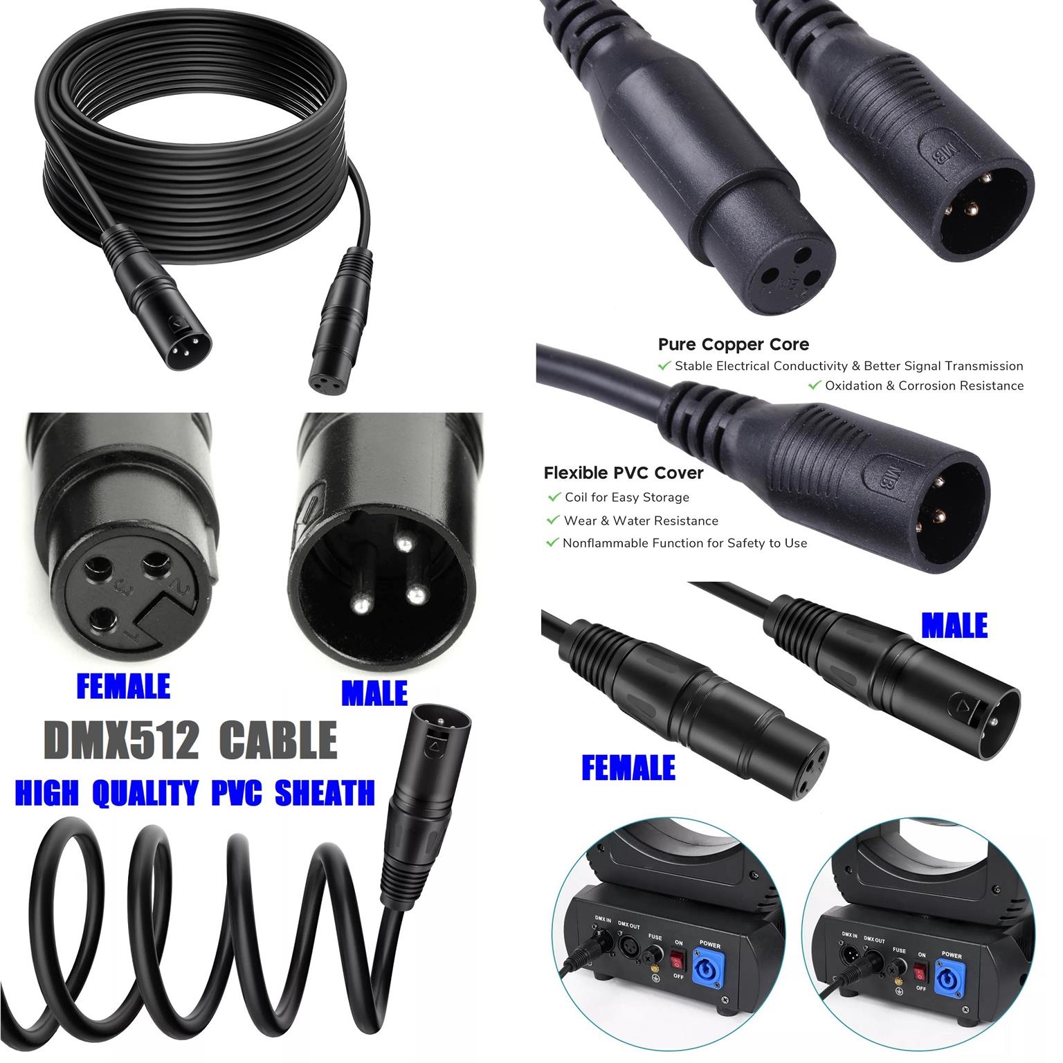 DMX512 Cable 3Pin 5metres XLR Male Female for Audio, Sound, Visual Equipment.NEW