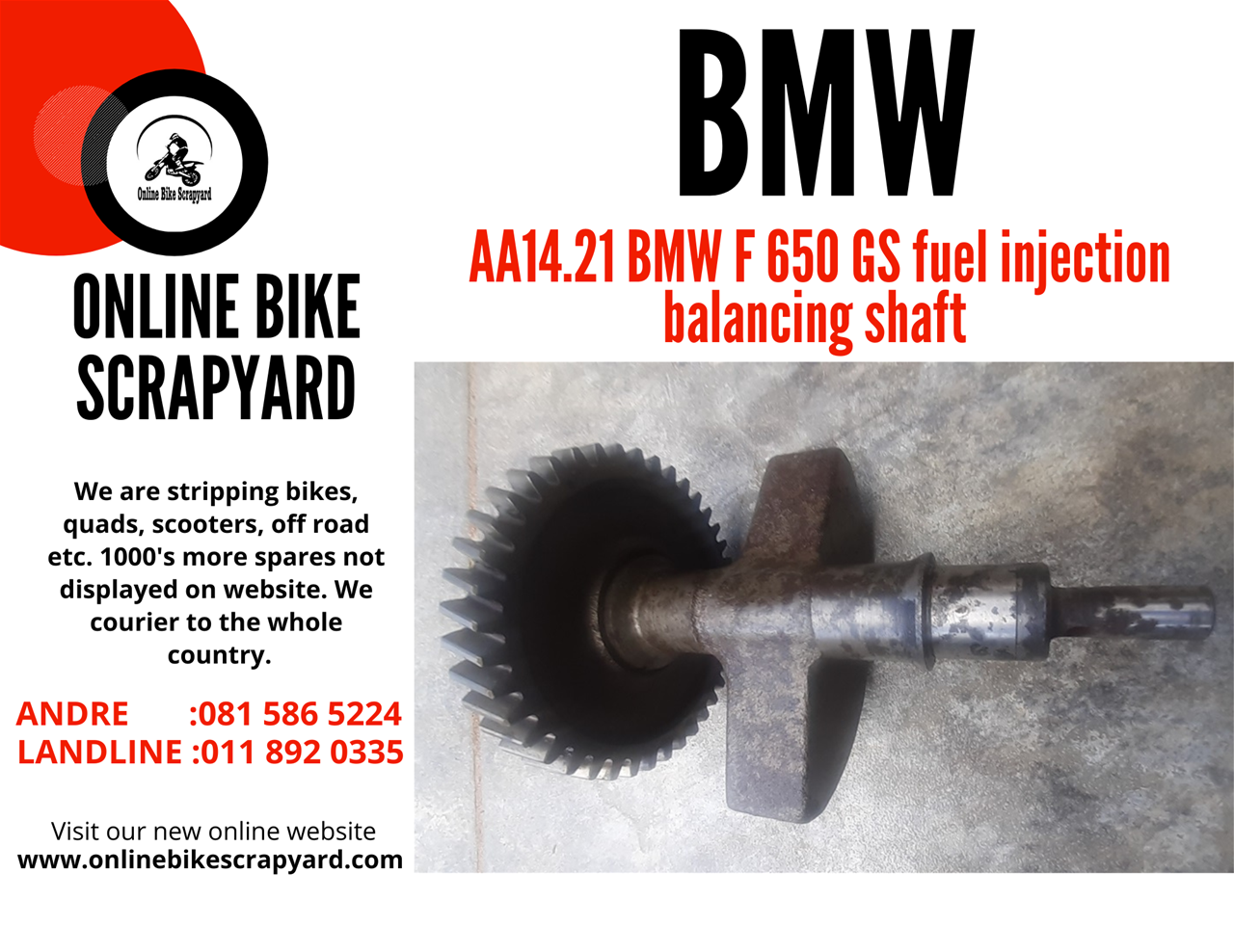 Balancing shaft. Online bike Scrapyard new and secondhand spares and accessories