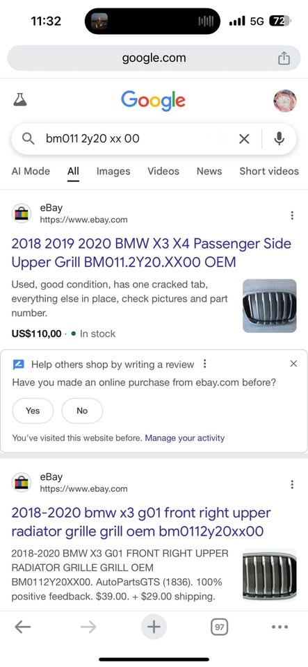 BMW 2018 - 2020 G01 G02 x3 x4 right kidney grille - Private Seller BMW 2018 - 2020 G01 G02 x3 x4 right kidney grille - Private Seller