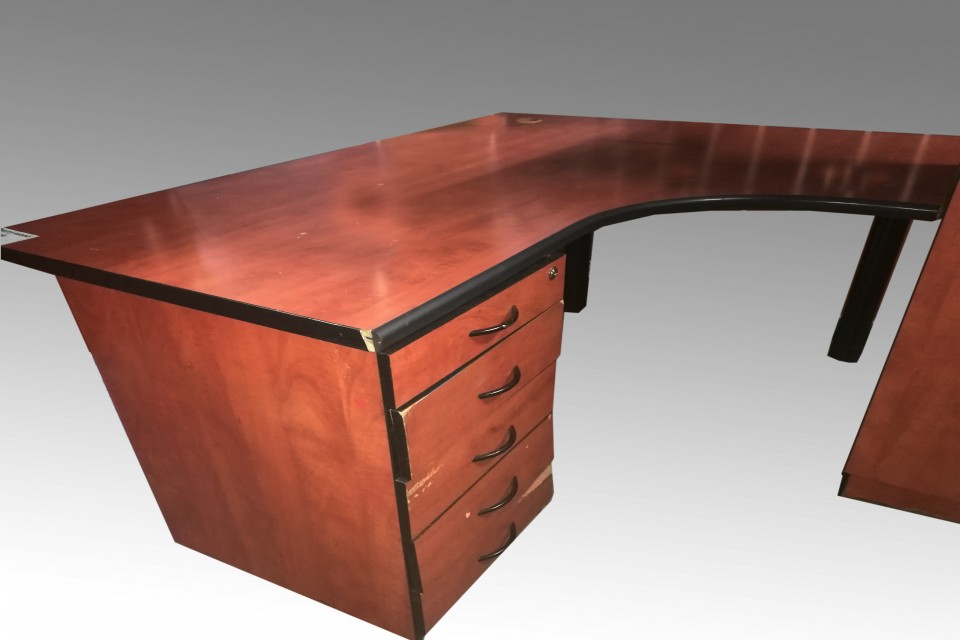 Cherry Wood L Shape Desk With Drawers