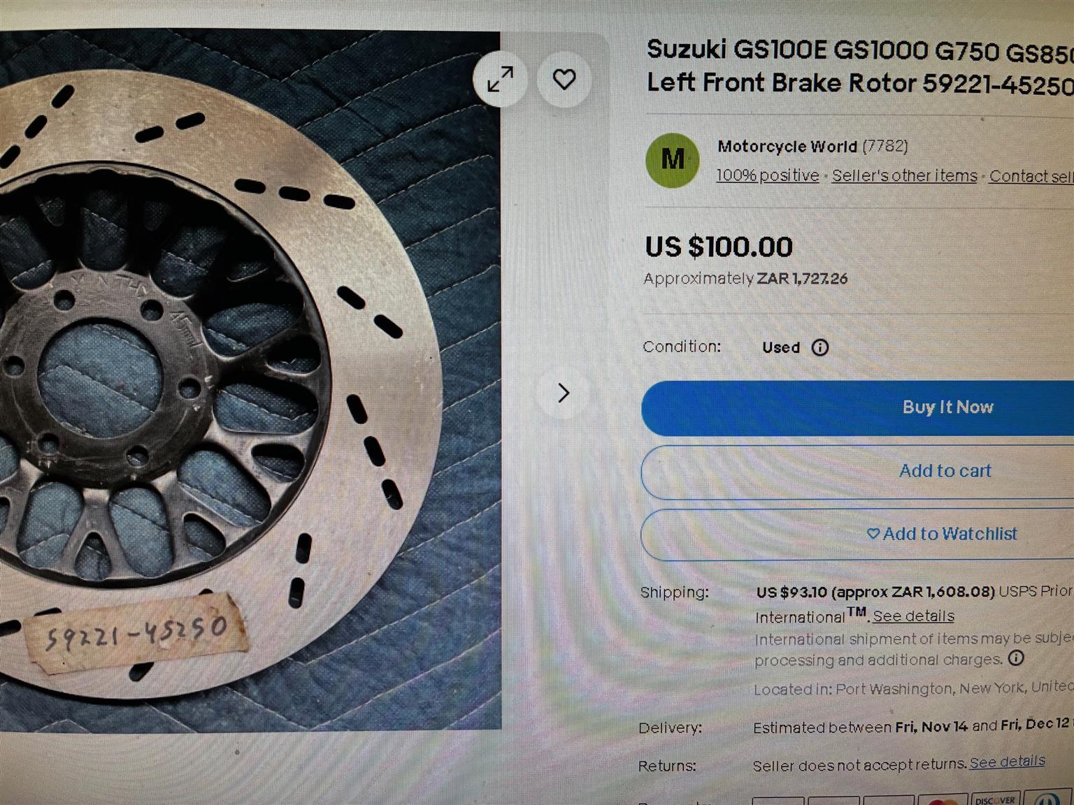 Suzuki Front & rear brake discs. - Private Seller Suzuki Front & rear brake discs. - Private Seller