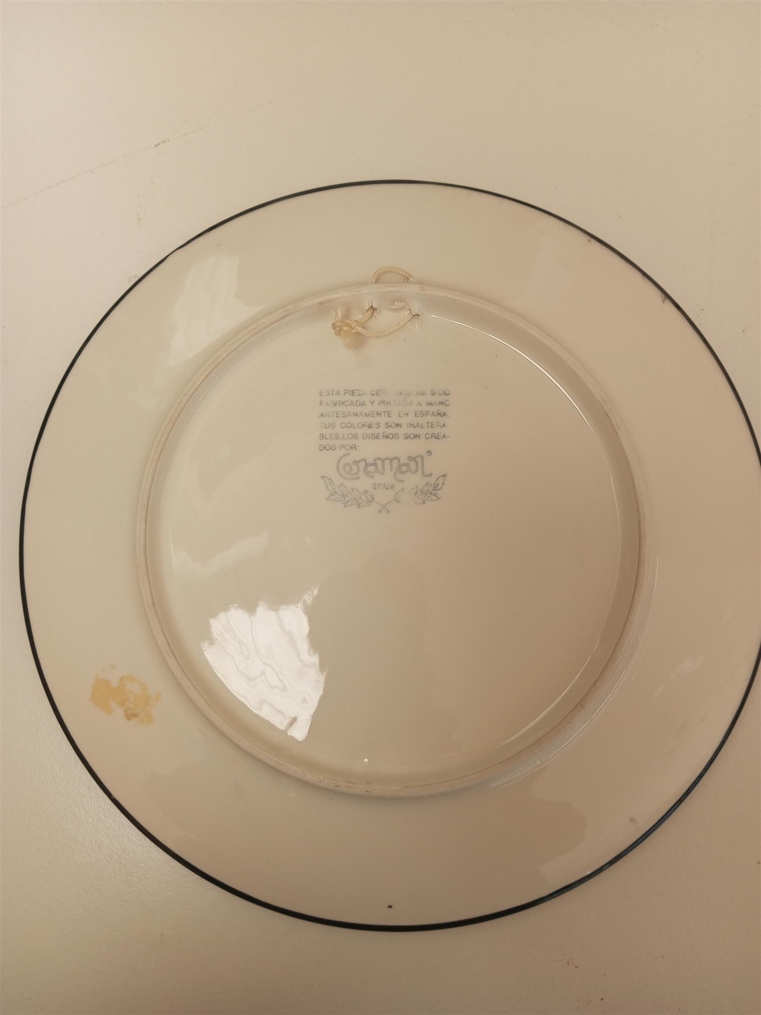 Vintage Ceramar Spain Hand Painted Floral Design Wall Hanging Plate 10.5"