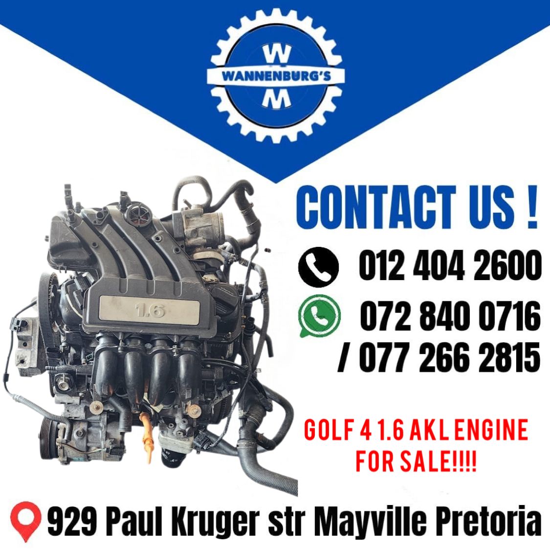 GOLF 4 1.6 AKL ENGINE FOR SALE!!!! - Private Seller GOLF 4 1.6 AKL ENGINE FOR SALE!!!! - Private Seller