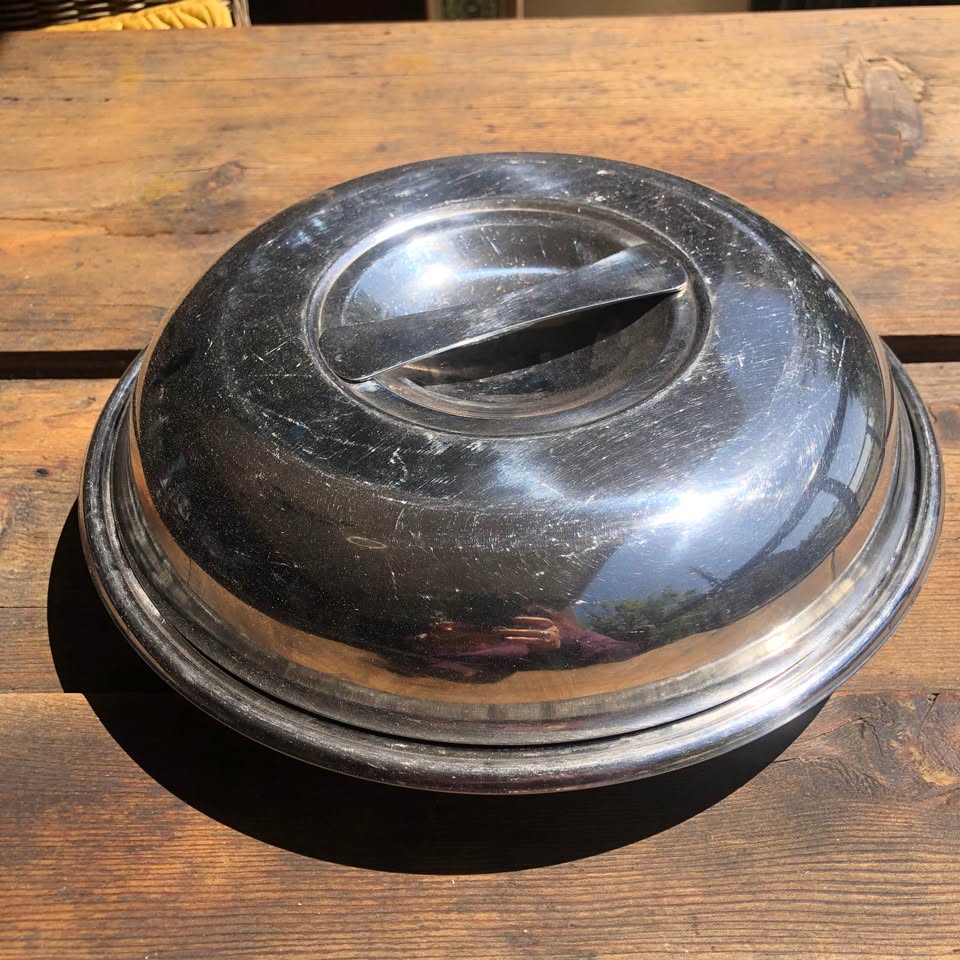 Vintage Stainless Steel Serving Dish with 3-Division Divider and Lid
