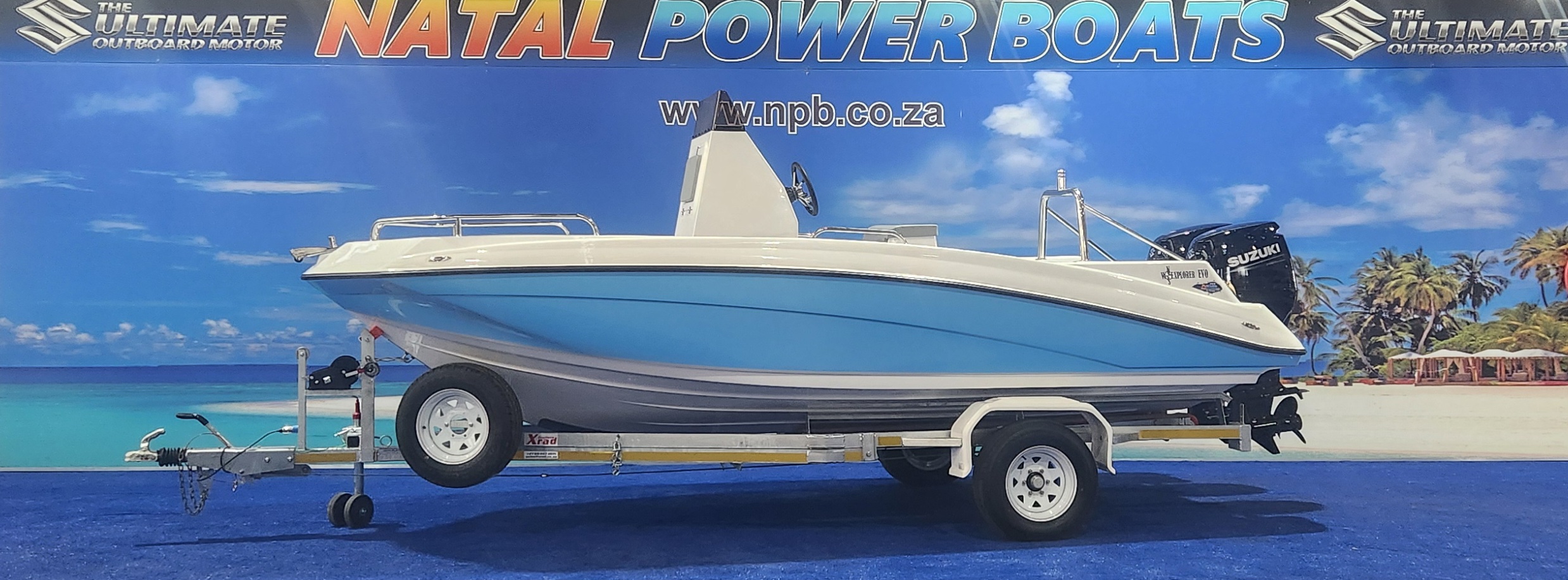 EXPLORER EVO 19 FT ON TRAILER 2 X 70 HP SUZUKI 4 STROKES 2025 MODEL