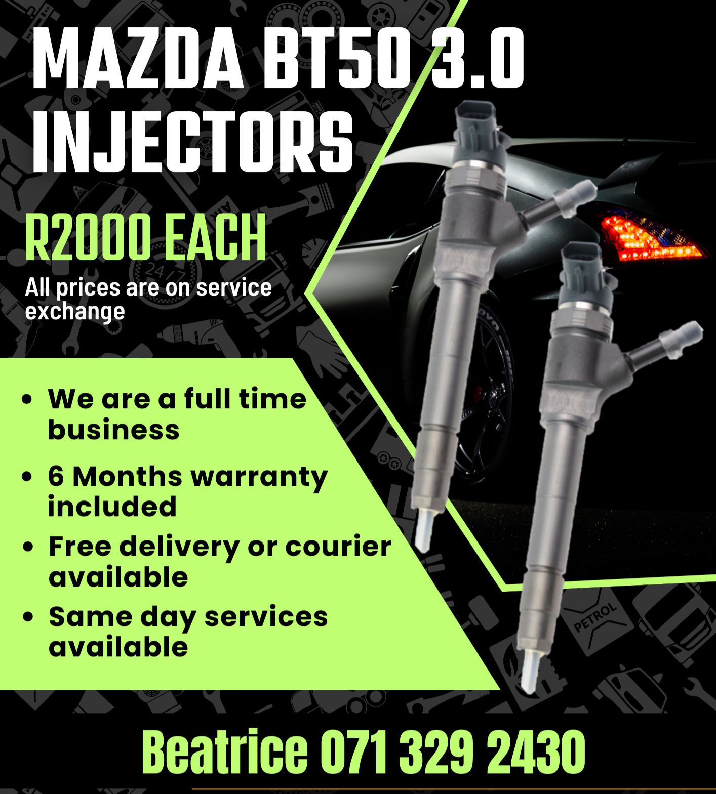 MAZDA BT50 3.0 DIESEL INJECTORS FOR SALE WITH WARRANTY - Private Seller MAZDA BT50 3.0 DIESEL INJECTORS FOR SALE WITH WARRANTY - Private Seller