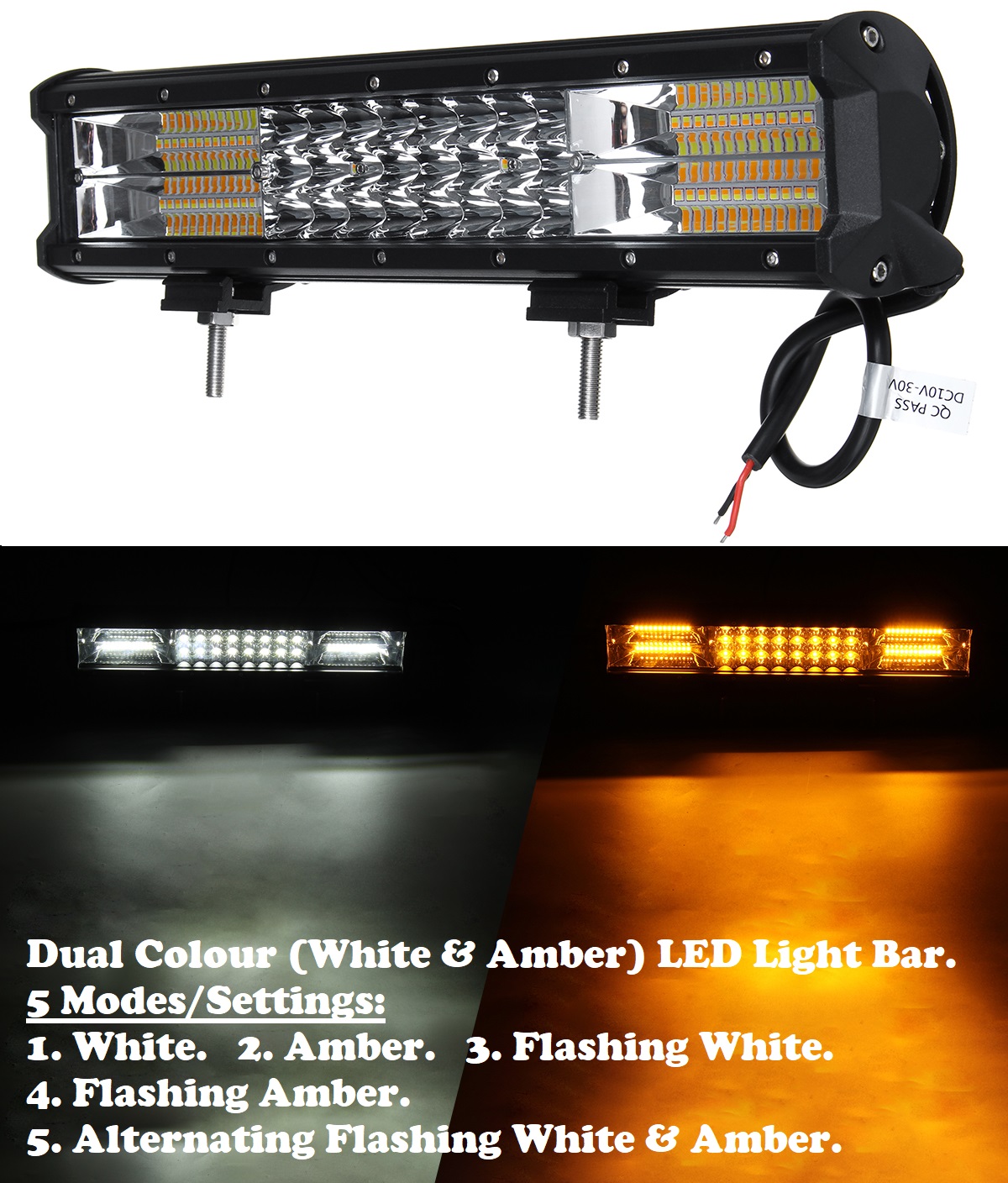 216W LED Light Bar Dual Colour White and Amber with Flashing Modes