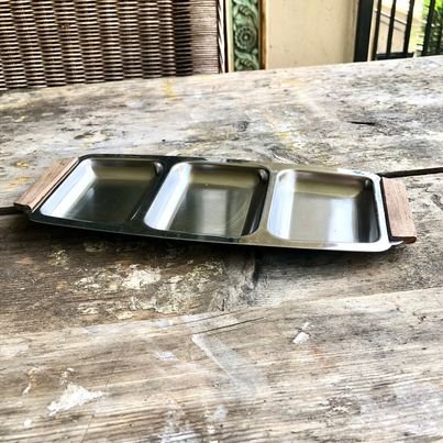 Vintage Triple Tray Serving – Burnco with wooden handles Vintage Triple Tray Serving – Burnco with wooden handles