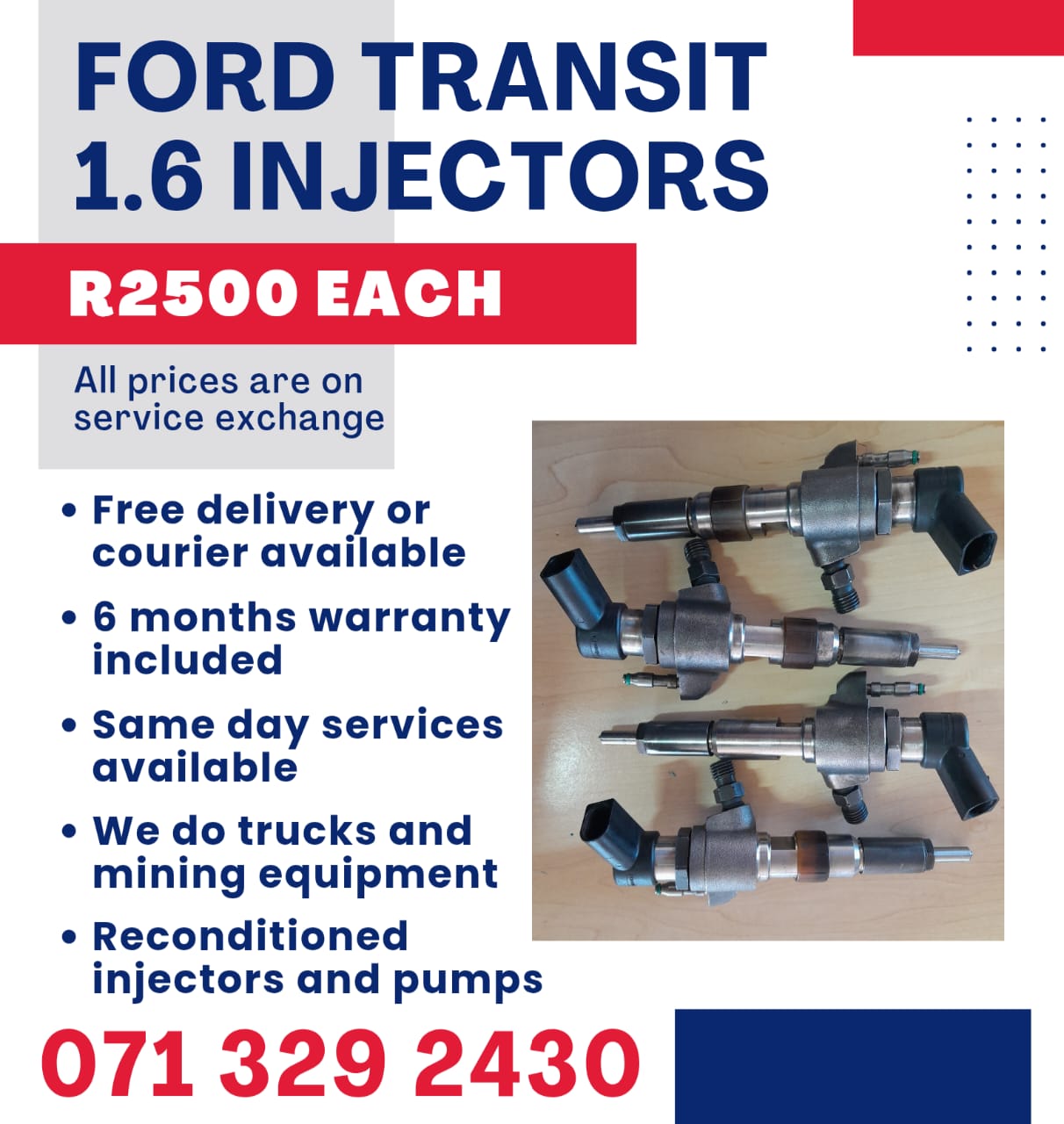 FORD TRANSIT 1.6 INJECTORS FOR SALE WITH WARRANTY - Private Seller FORD TRANSIT 1.6 INJECTORS FOR SALE WITH WARRANTY - Private Seller