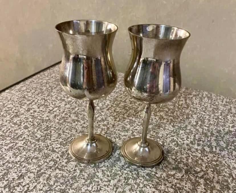 Two vintage silver plate antique goblets. Two vintage silver plate antique goblets.