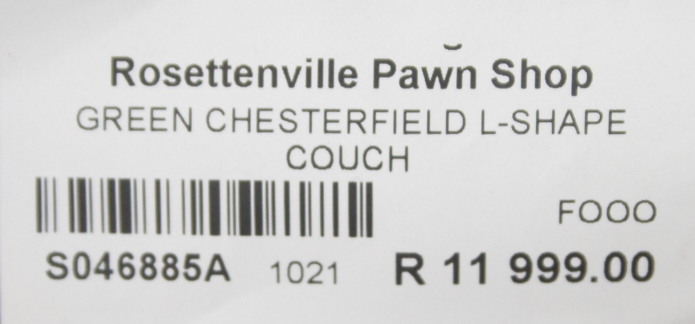 Green chesterfield l-shape couch S046885A #Rosettenvillepawnshop