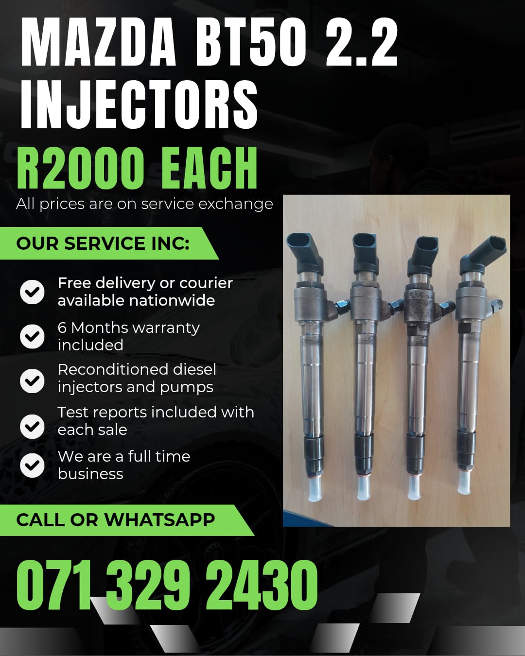 MAZDA BT50 2.2 INJECTORS FOR SALE WITH WARRANTY - Private Seller MAZDA BT50 2.2 INJECTORS FOR SALE WITH WARRANTY - Private Seller