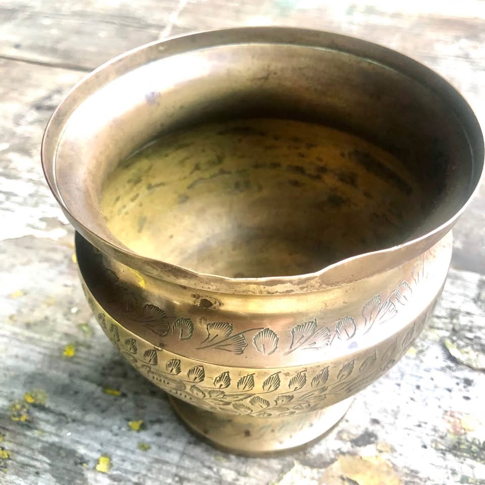 Antique Indian Holy Water Pot - Old Solid Brass Water Lota.