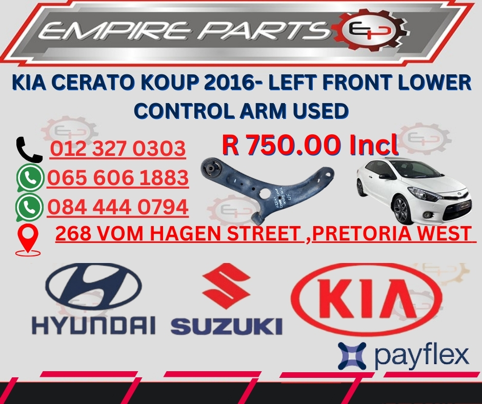 KIUA CERATO KOUP 2016- LEFT FRONT LOWER CONTROL ARM USED - Private Seller KIUA CERATO KOUP 2016- LEFT FRONT LOWER CONTROL ARM USED - Private Seller