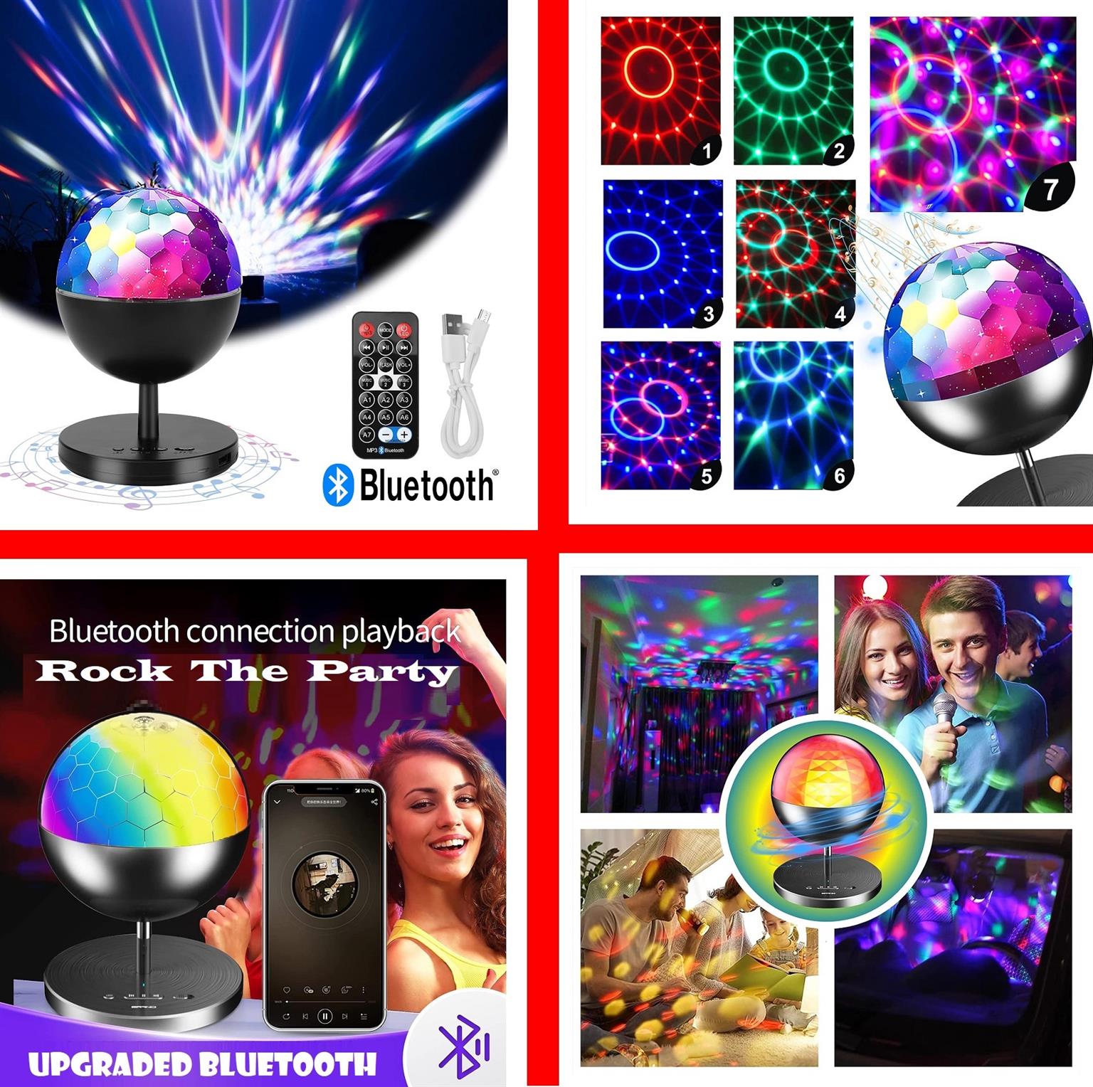 Rechargeable MultiColour LED Wireless Speaker Music Rotating Crystal Magic Ball