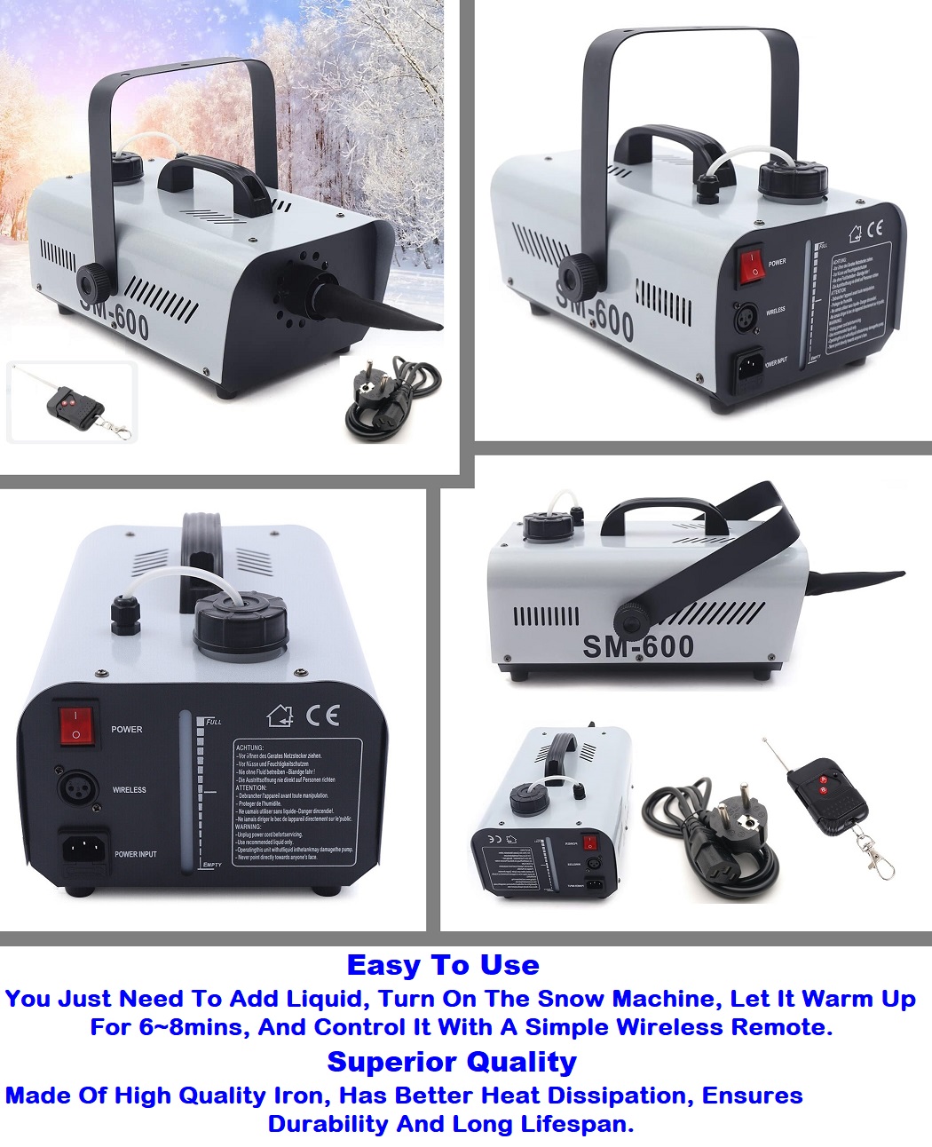 Stunning Snow Making Machine, Wireless Remote Control Snowflake Maker 220V. NEW