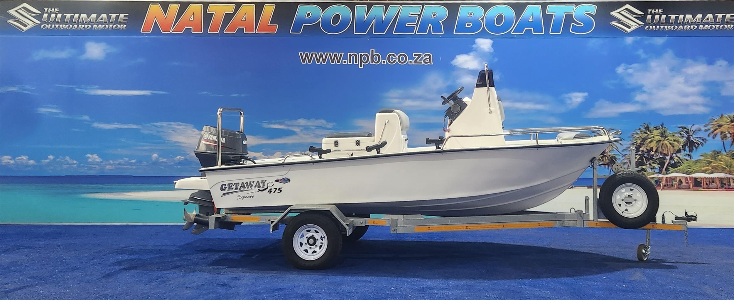 GETAWAY 475 SPEARO ON TRAILER 60 HP YAMAHA 2 STROKE 234 HOURS
