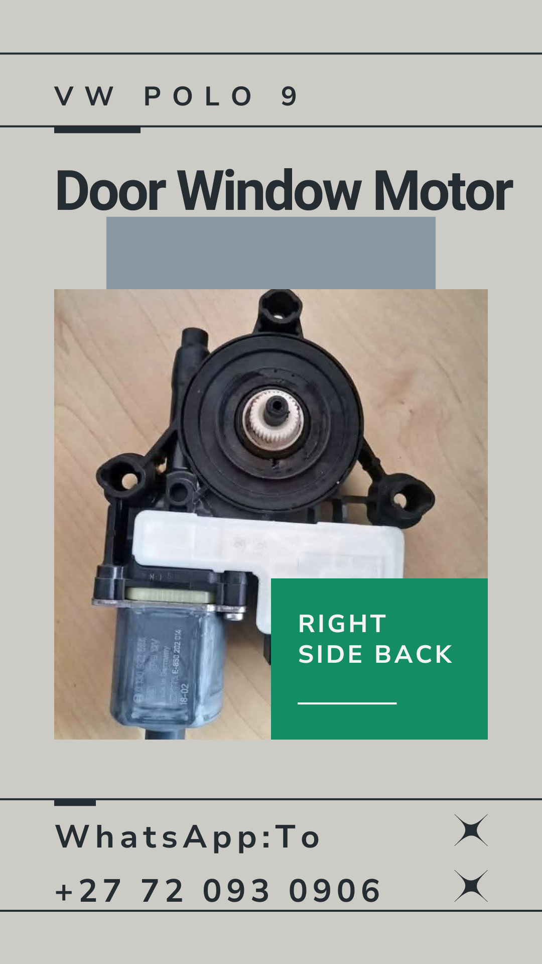 Vw Polo 9 Door Window Motor Right Side Back CALL - Private Seller Vw Polo 9 Door Window Motor Right Side Back CALL - Private Seller