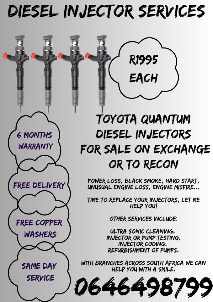 TOYOTA DIESEL INJECTORS FOR SALE ON EXCHANGE OR RECON WITH 6 MONTHS WARRANTY - Private Seller TOYOTA DIESEL INJECTORS FOR SALE ON EXCHANGE OR RECON WITH 6 MONTHS WARRANTY - Private Seller