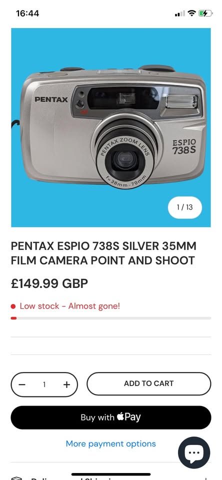 Pentax ESPIO738S point and shoot 35mm film camera
