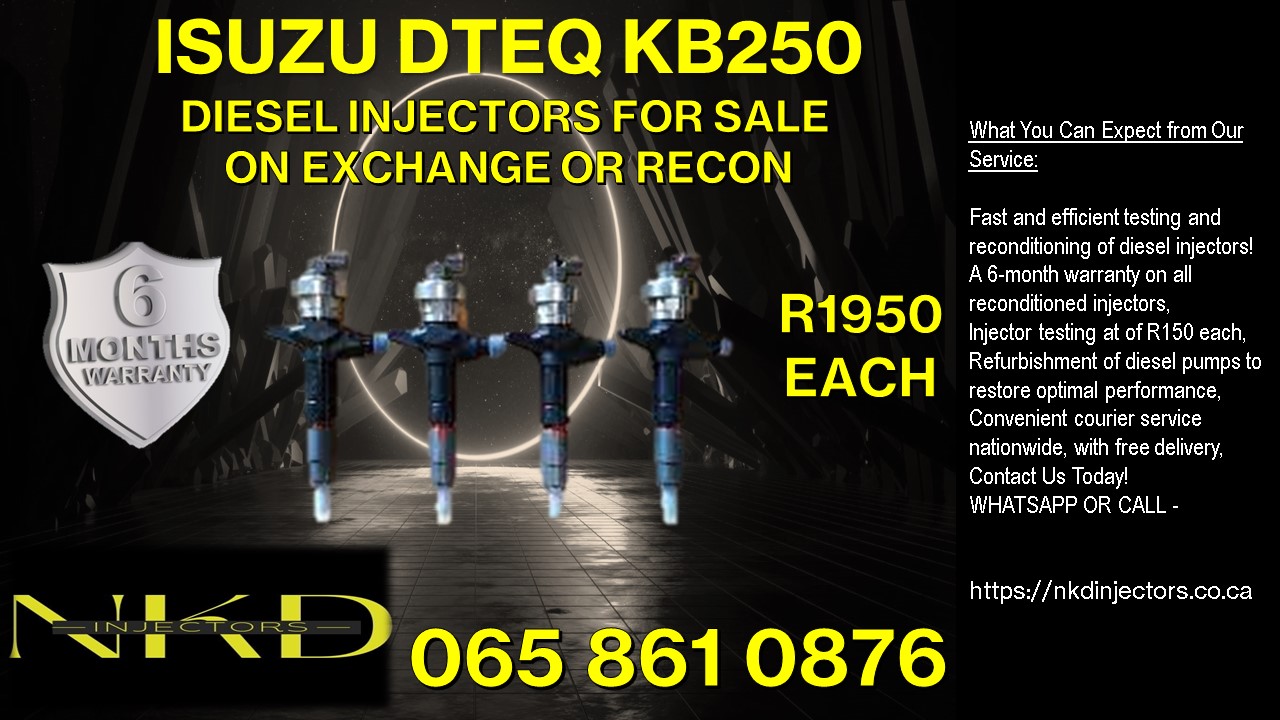 Isuzu Dteq KB250 injectors for sale with a 6 months warranty and free delivery - Private Seller Isuzu Dteq KB250 injectors for sale with a 6 months warranty and free delivery - Private Seller