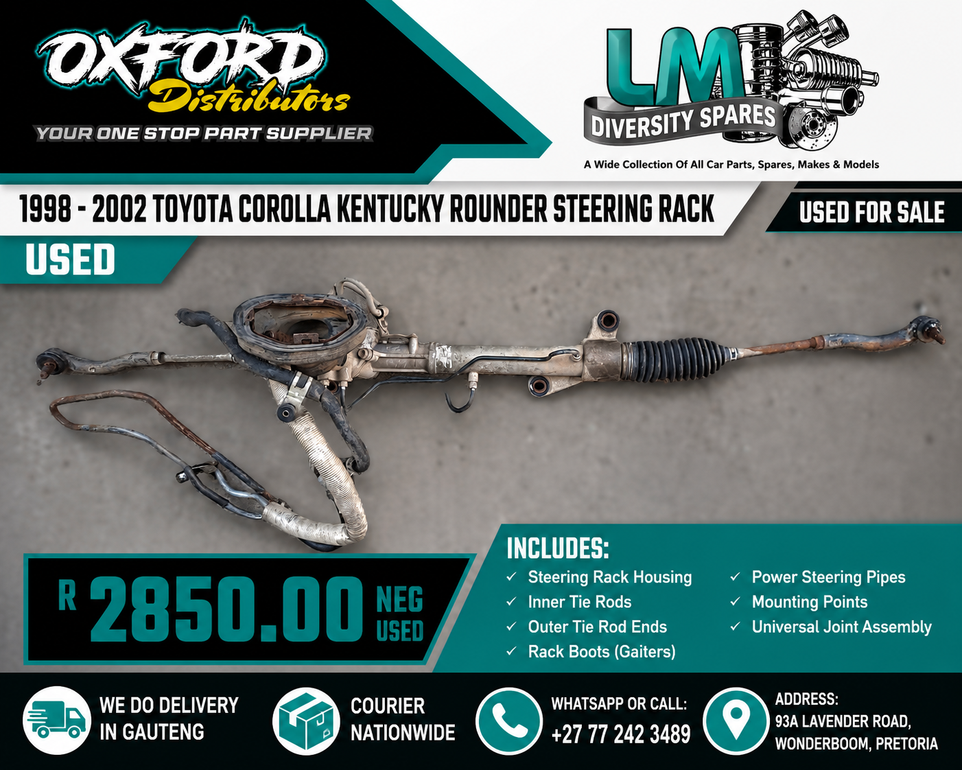1998 Toyota Corolla Kentucky Rounder Steering Rack - Private Seller 1998 Toyota Corolla Kentucky Rounder Steering Rack - Private Seller