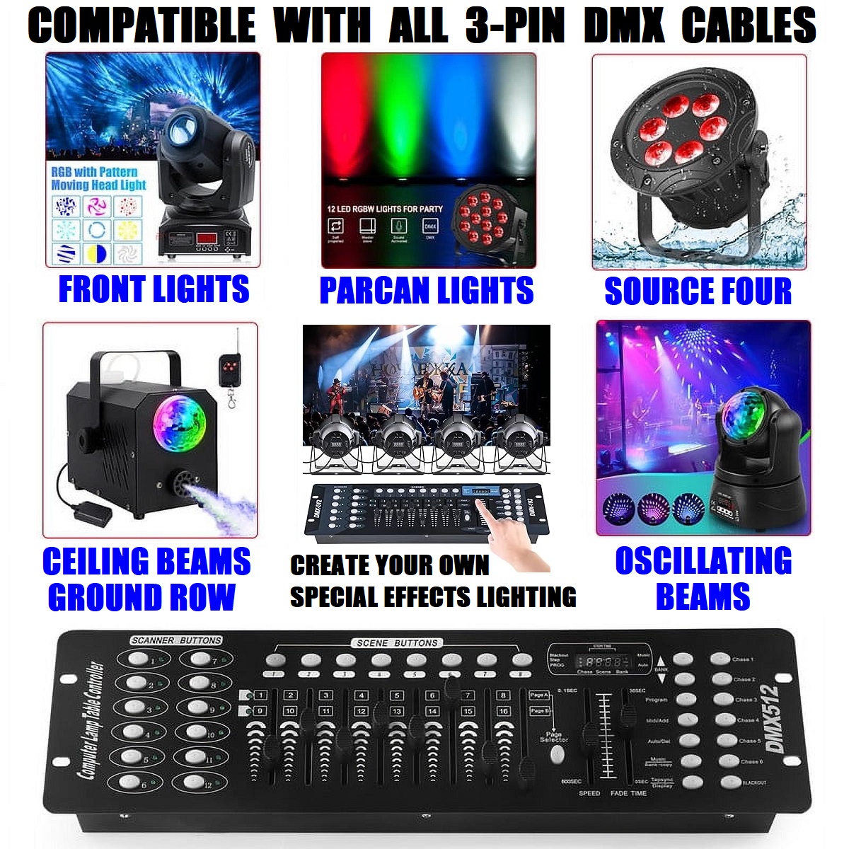 DMX512 Controller Console 192 Ch Light Effects for DJs, Disco, Stage, Party