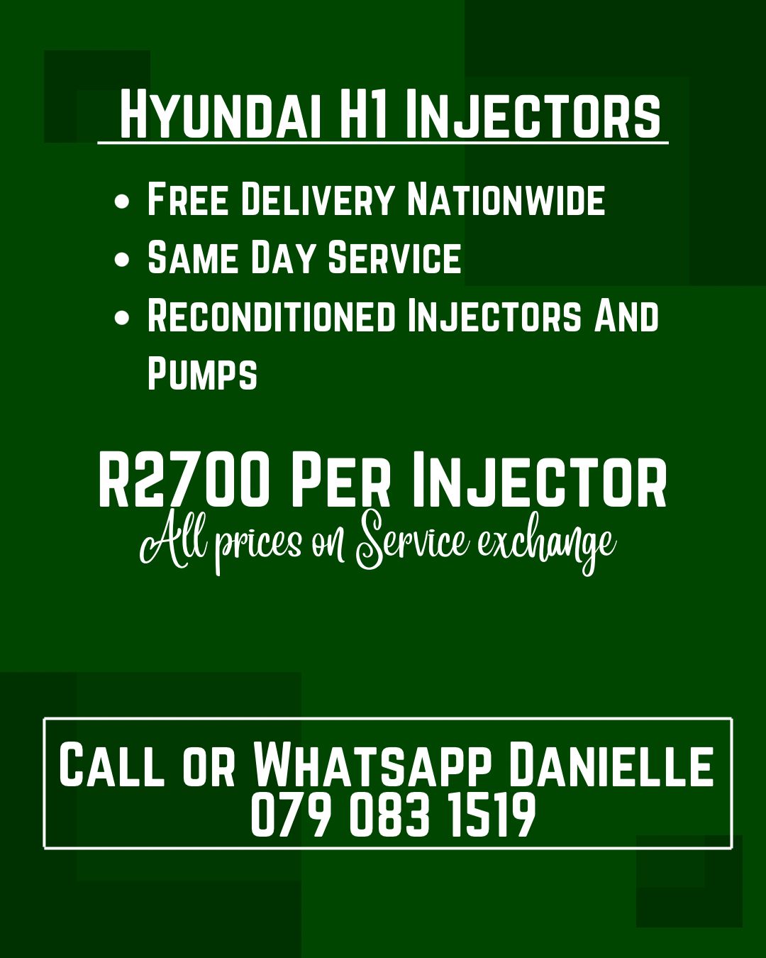 HYUNDAI H1 INJECTORS FOR SALE WITH WARRANTY INCLUDED - Private Seller HYUNDAI H1 INJECTORS FOR SALE WITH WARRANTY INCLUDED - Private Seller