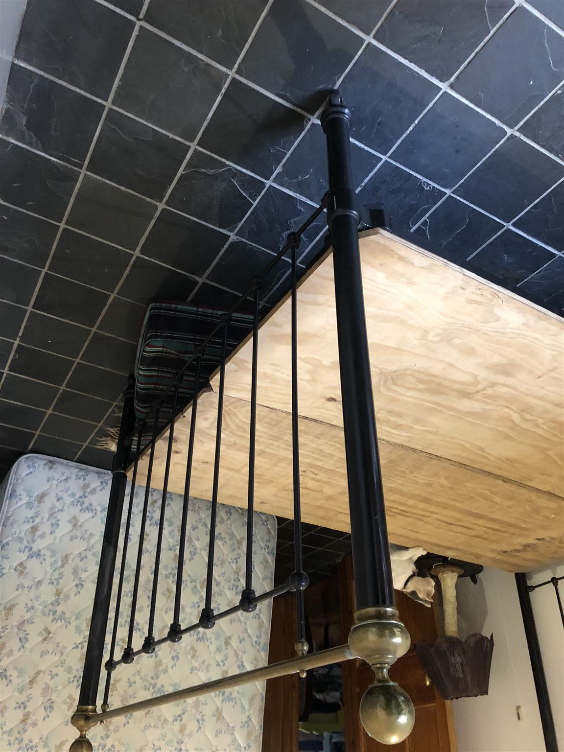 Victorian iron and brass double bed and mattress for sale