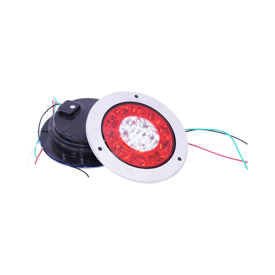 Universal Round Tail Light with Chrome Surround – 16 SMD Red & White – 14cm Diameter