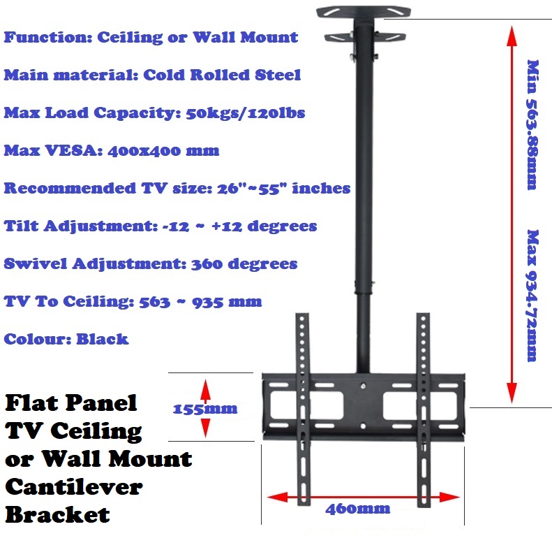 TV Ceiling Wall Mount Bracket, Full Motion Cantilever Bracket 26-55 inches. NEW
